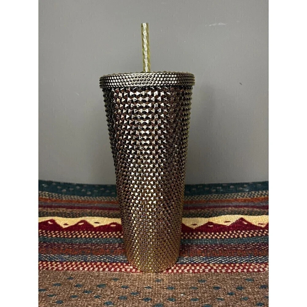 NEW 2022 Starbucks Christmas GOLD Bling Venti Studded Tumbler Cold Cup 24 Ounces